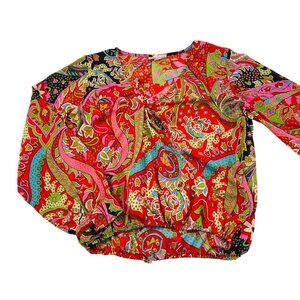 Boemo Womens Multicolor Paisley Long Sleeve Top‎ Polyester M